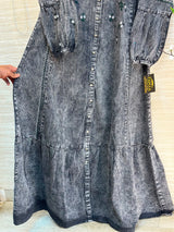 1210 Embroidered Denim Gown - Acid Grey
