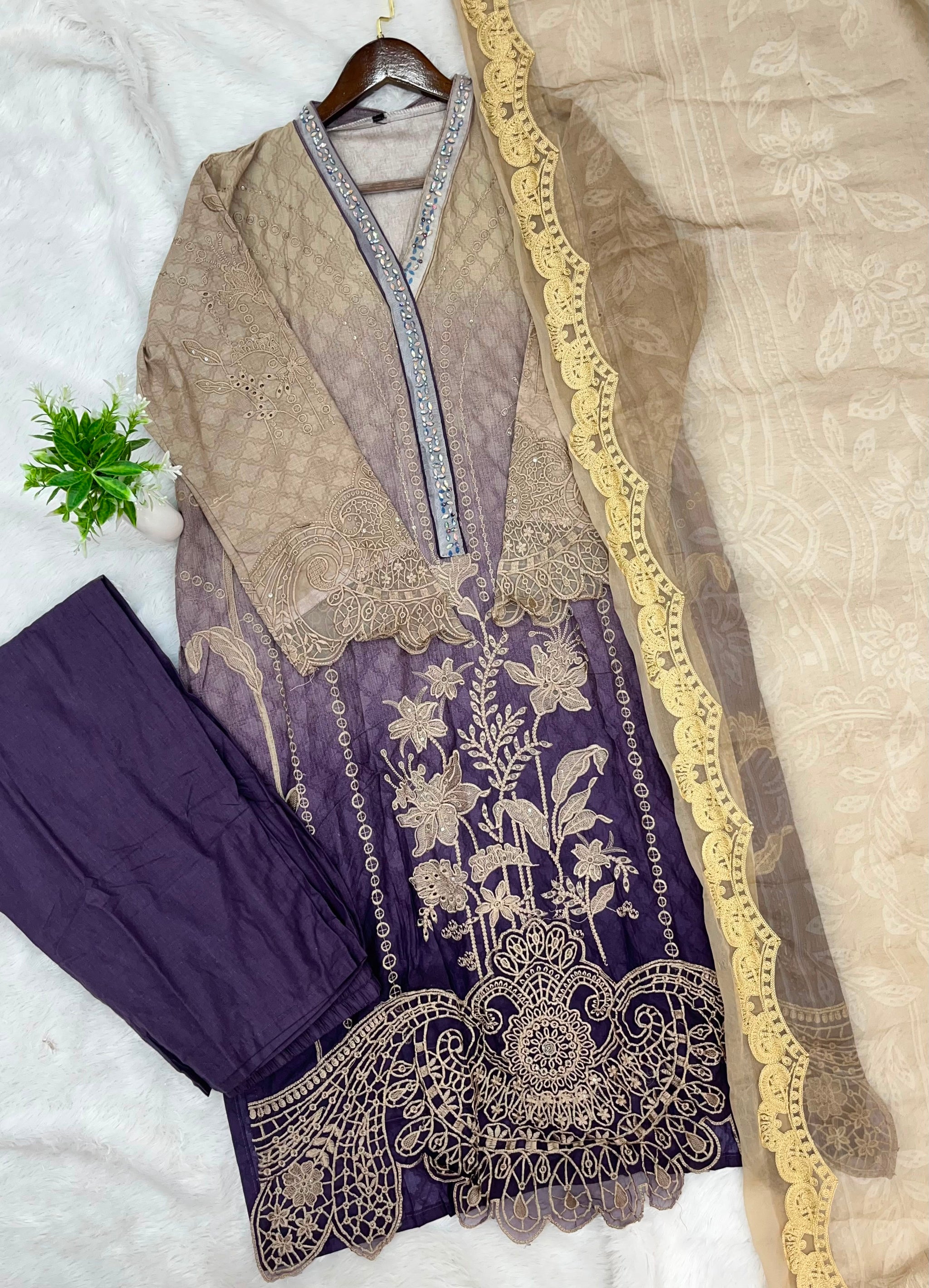 1327 Maria-B Pakistani Lawn Suit - Purple