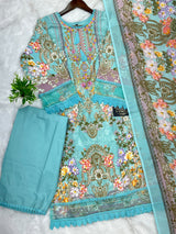 1449 Pakistani Embroidered Suit - Aqua Blue