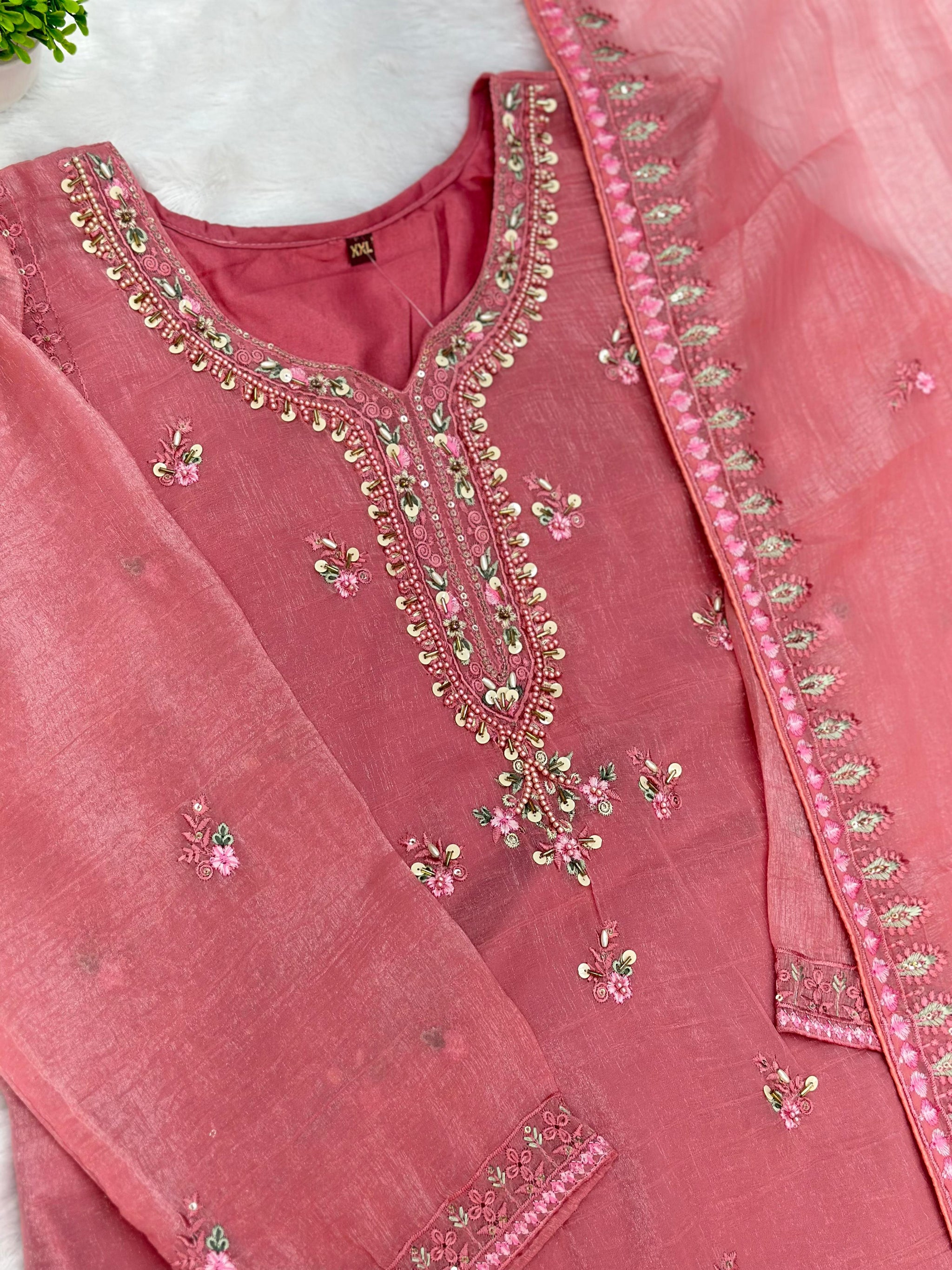651 Pakistani Floral Party Wear Set - Dusty Rose