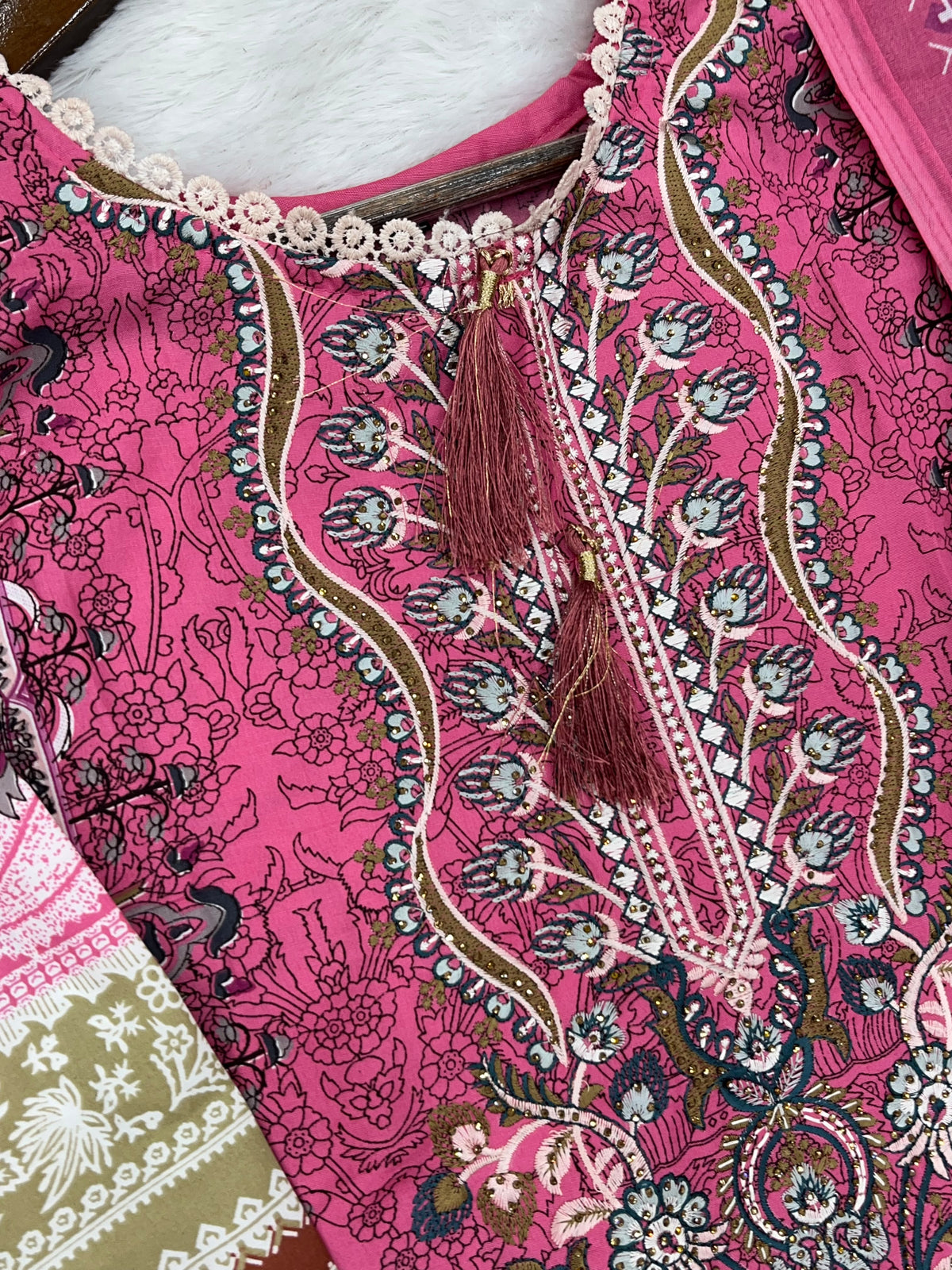 1449 Pakistani Embroidered Suit - Hot Pink