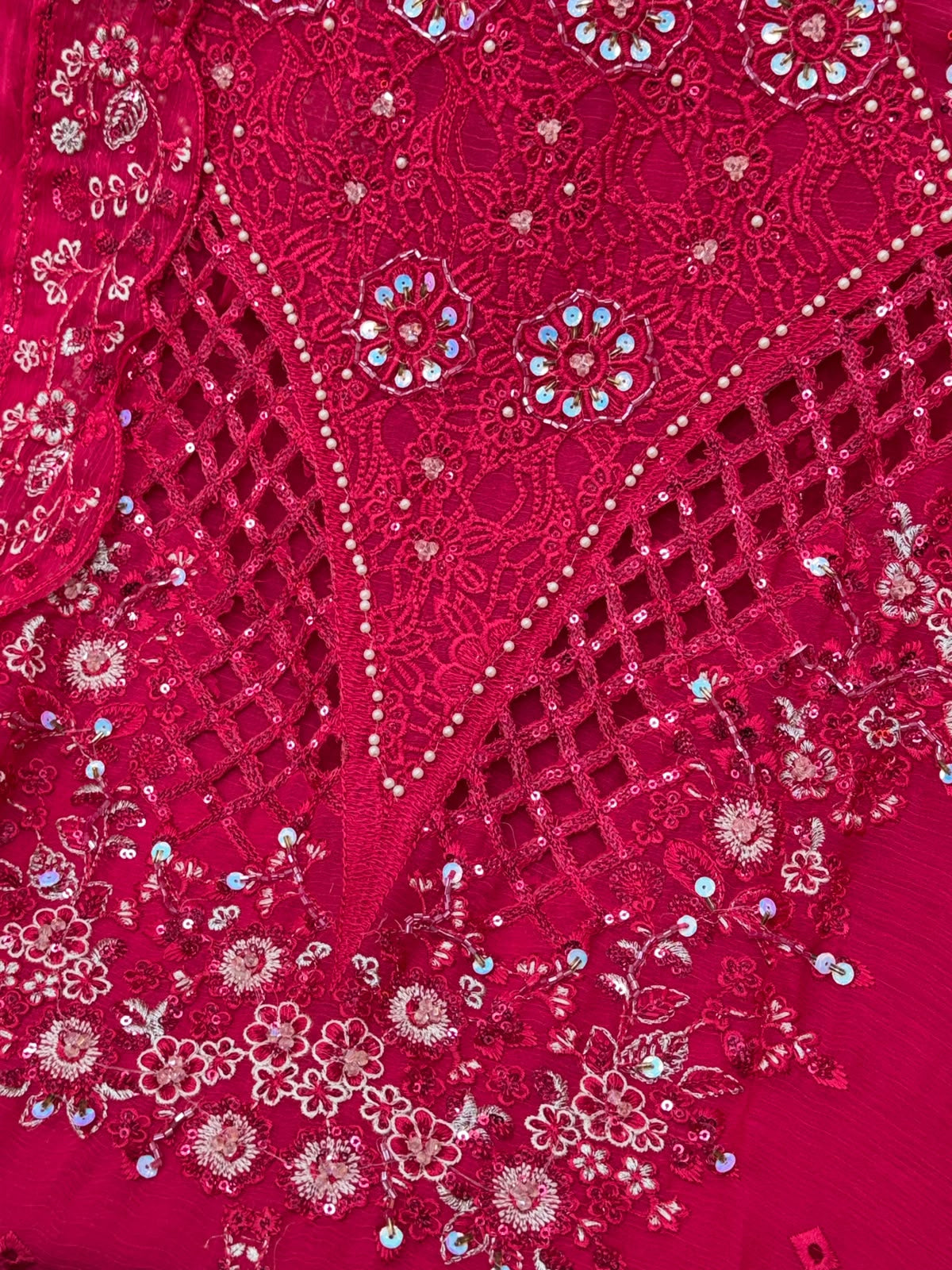 1442 Motifz Unstitched Partywear - Rani Pink