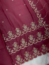 1204 Floral Hand-Work Partywear - Wine Maroon