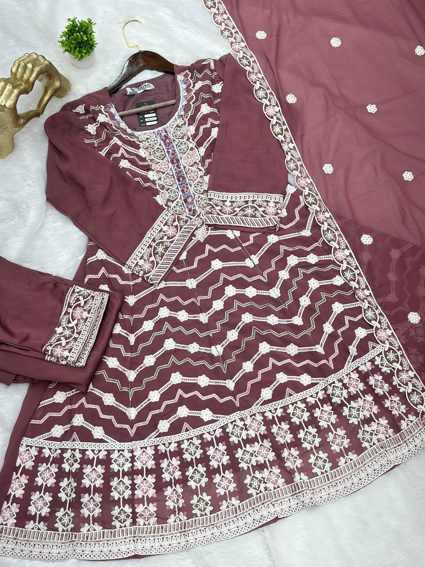 653 Pakistani Embroidered Frock Set - Onion Pink