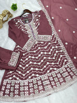 653 Pakistani Embroidered Frock Set - Onion Pink