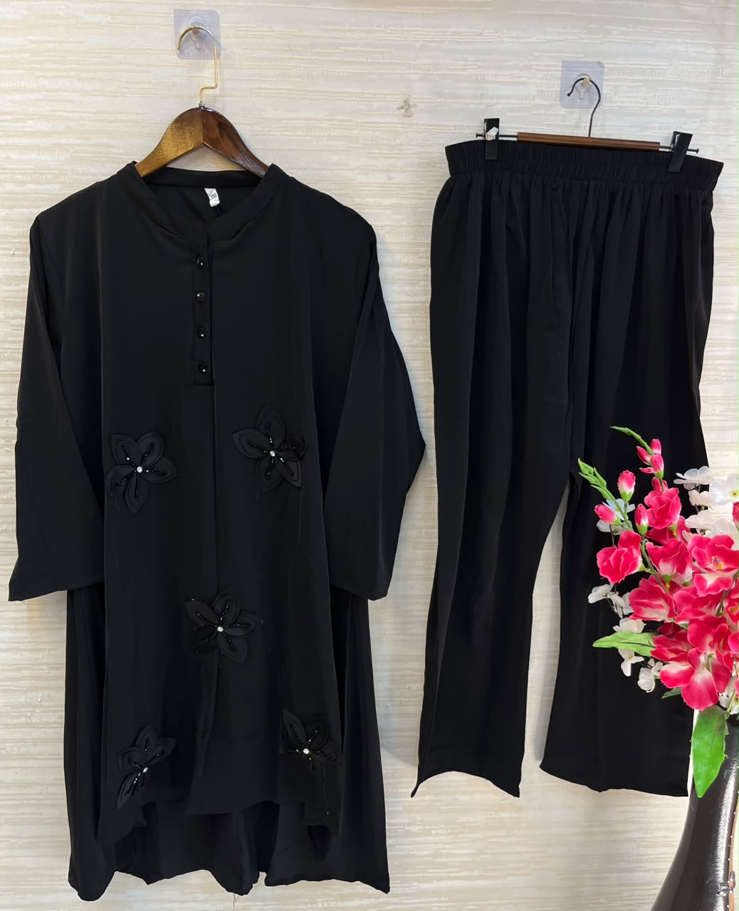 1202 Floral Patch Work Coord Set - Black