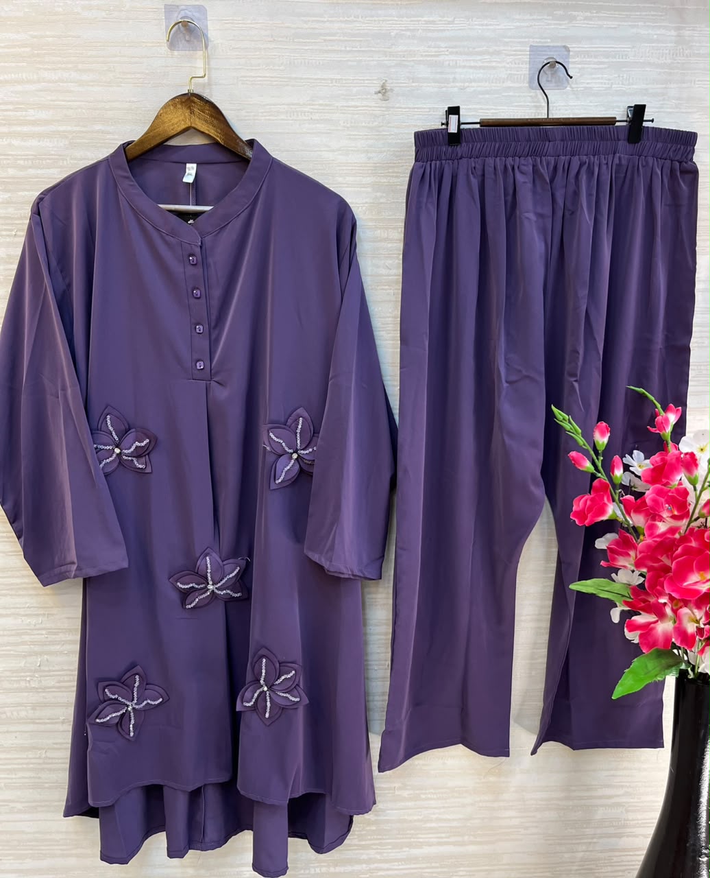 1202 Floral Patch Work Coord Set - Purple