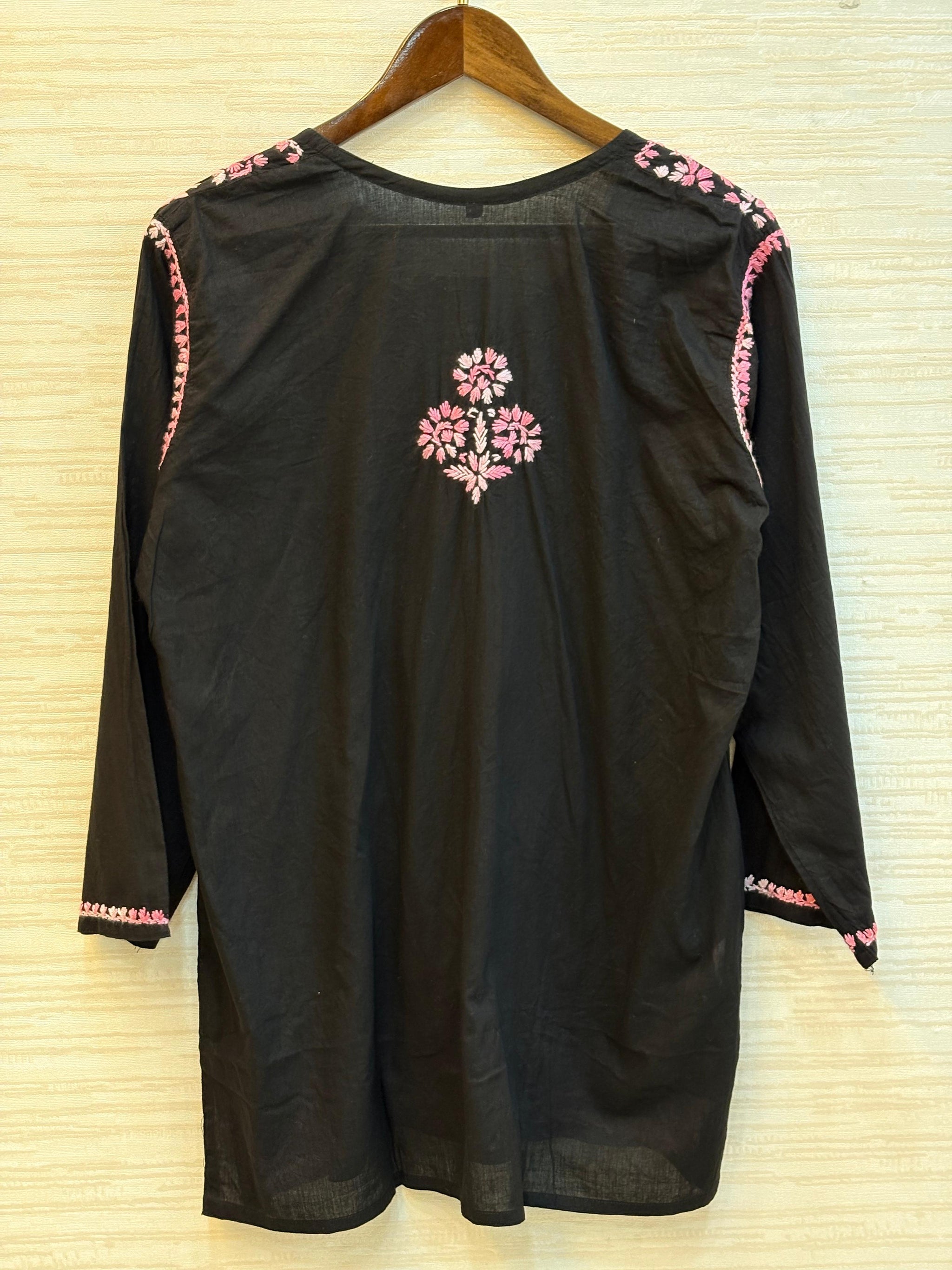617 Lucknowi Short Kurti Set  Black - Peace