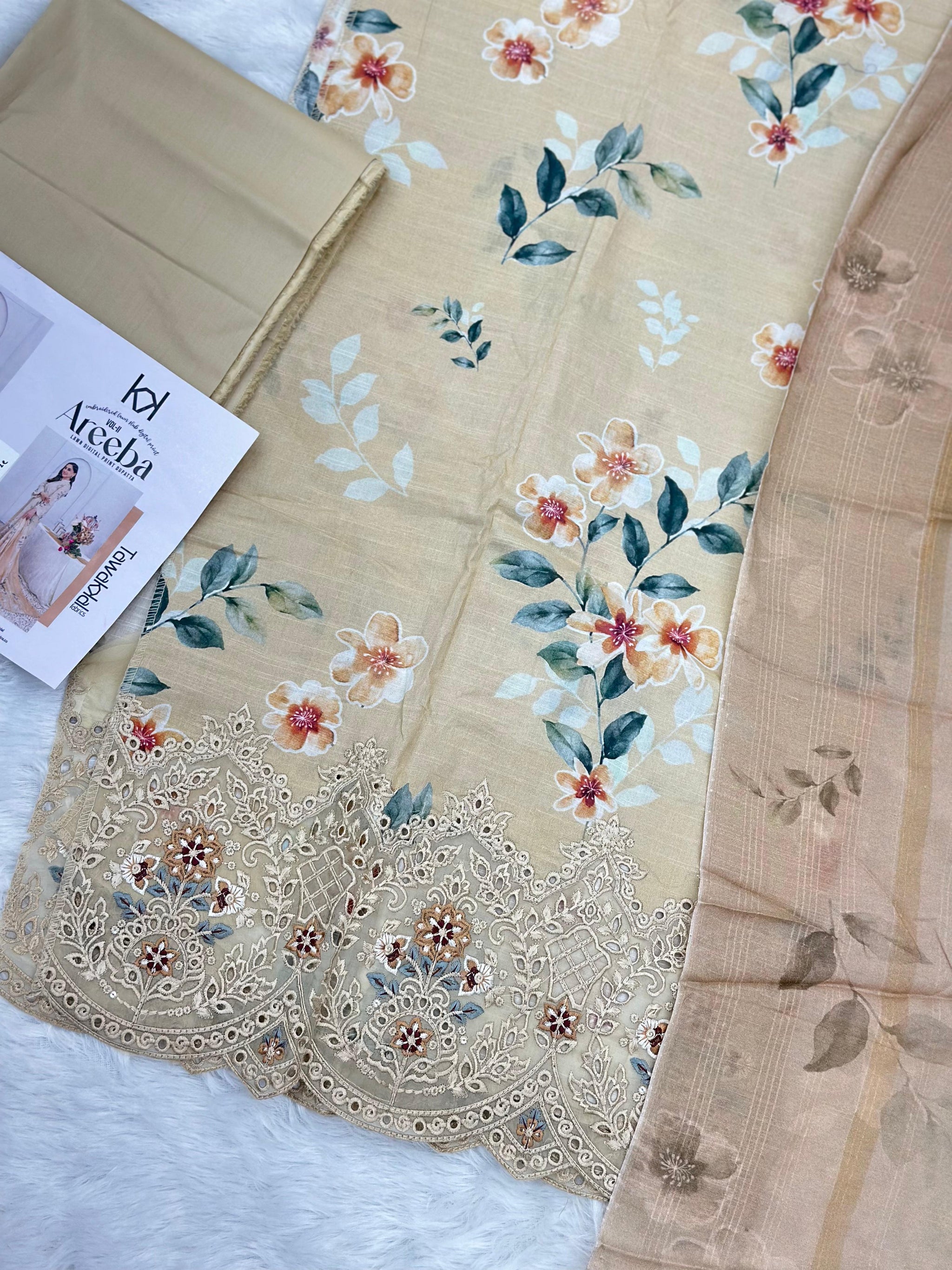 889 Unstitched OG Areeba by Tawakkal Fabrics Embroidered Lawn Suit