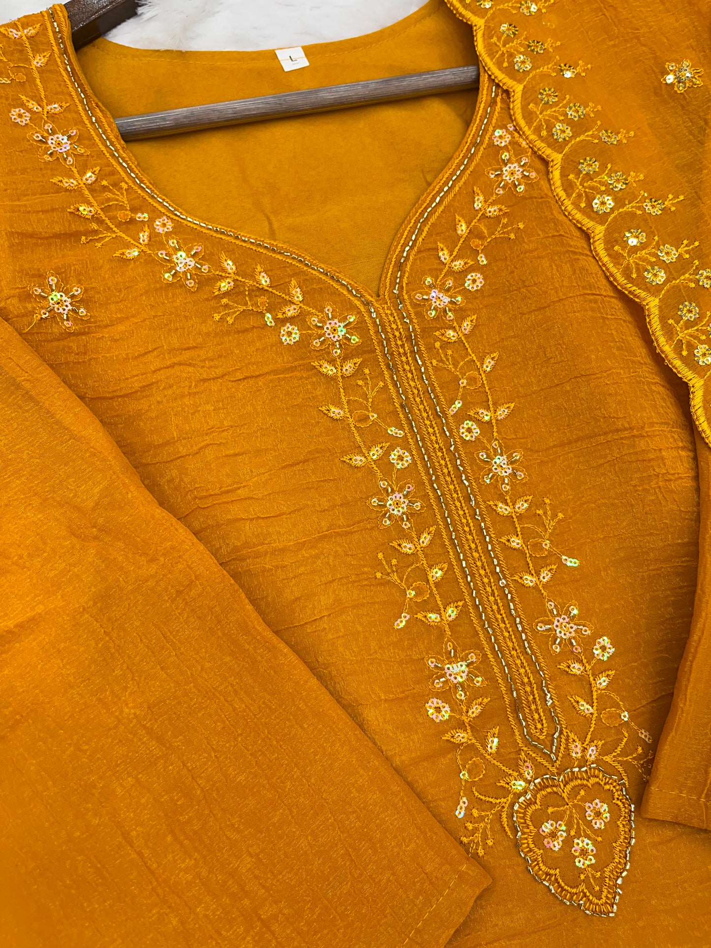 1204 Floral Hand-Work Partywear - Yellow