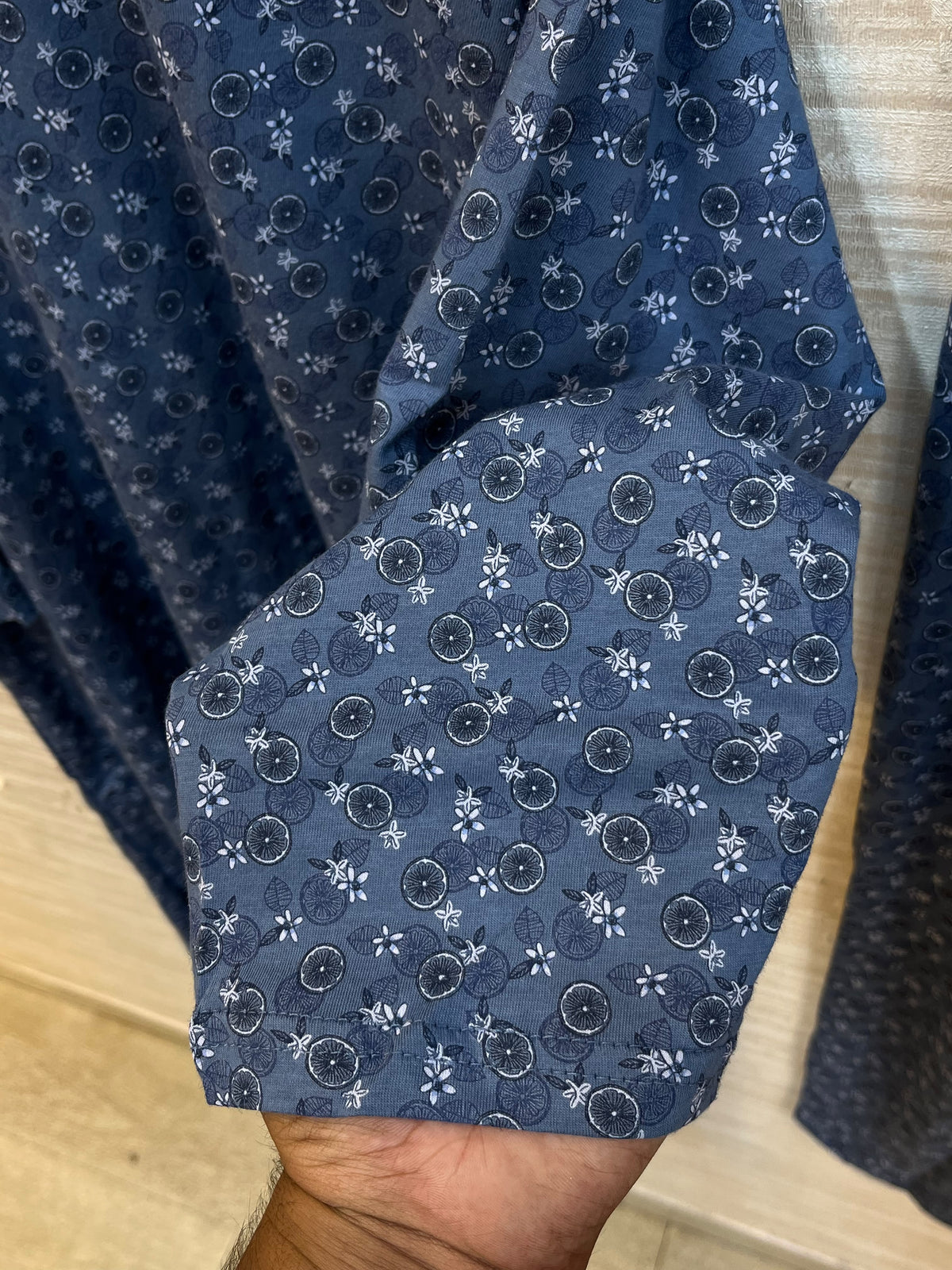 1448 Korean Printed Night Wear - Slate Blue