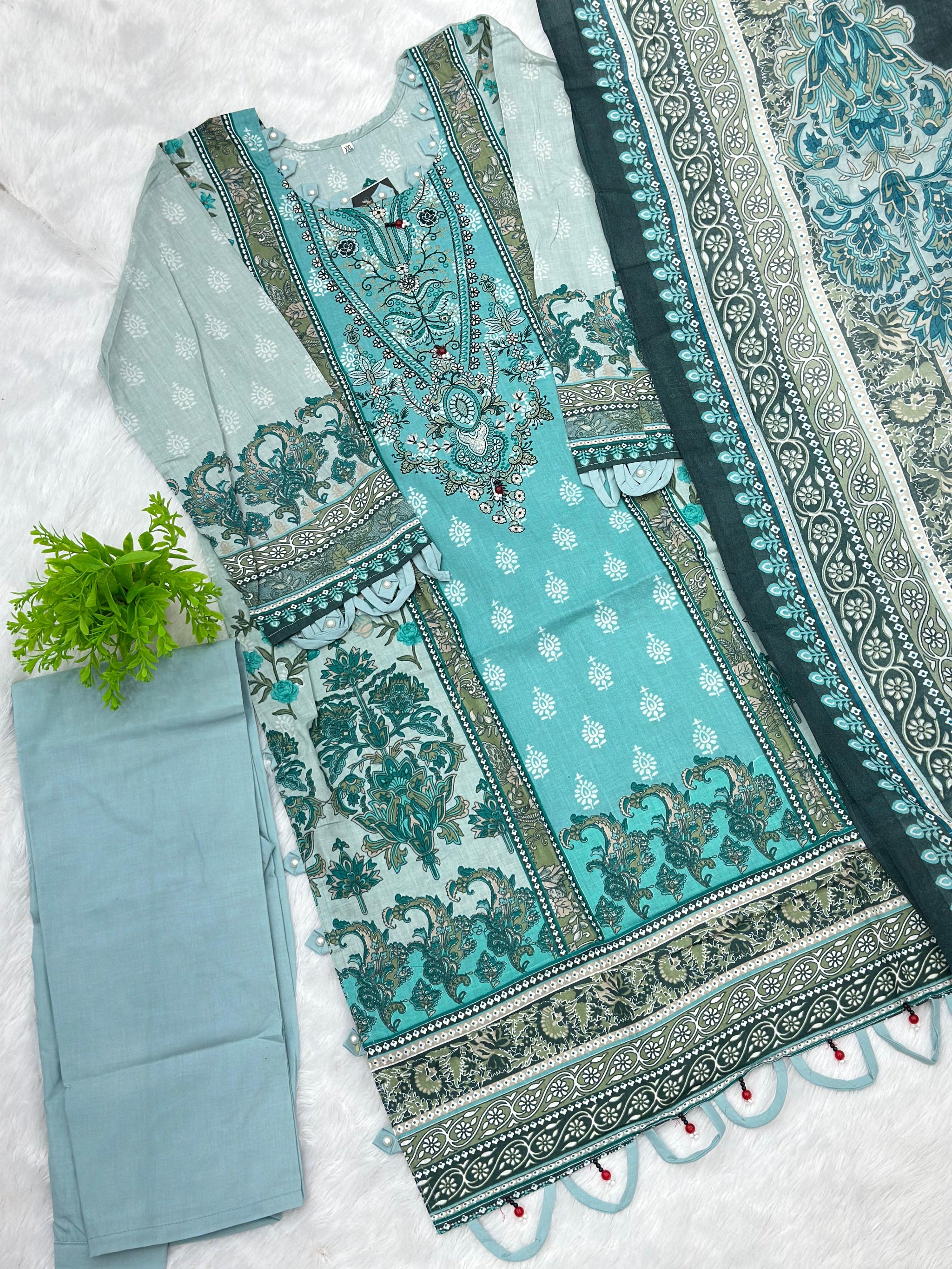 853 Readymade Pakistani Floral Embroidery Lawn Suit