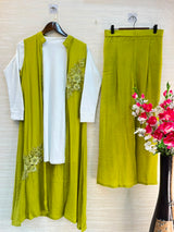 1191 Embroidered Shrug Coord Set - Lime