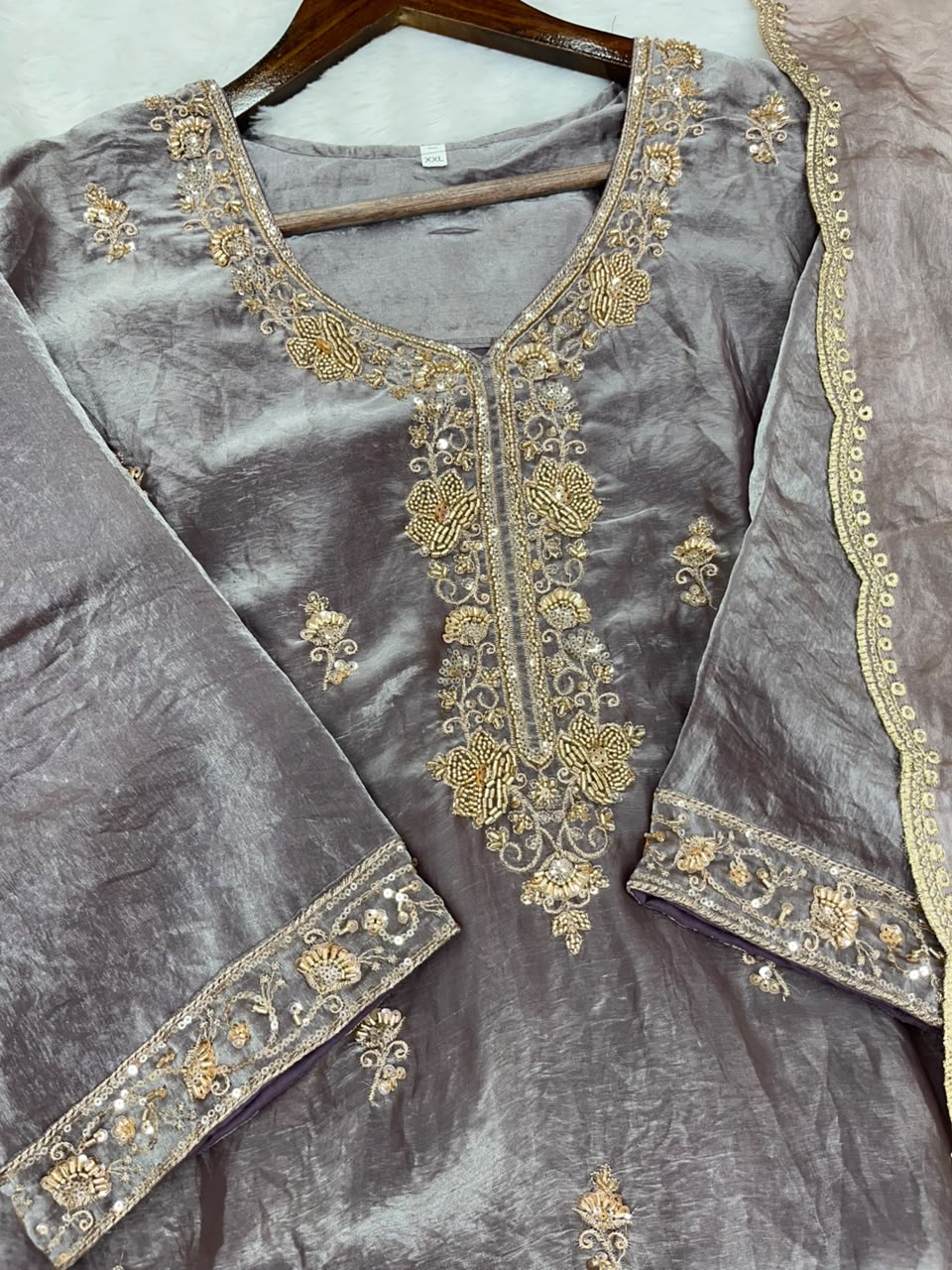 1204 Floral Hand-Work Partywear - Ash Brown