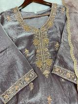 1204 Floral Hand-Work Partywear - Ash Brown