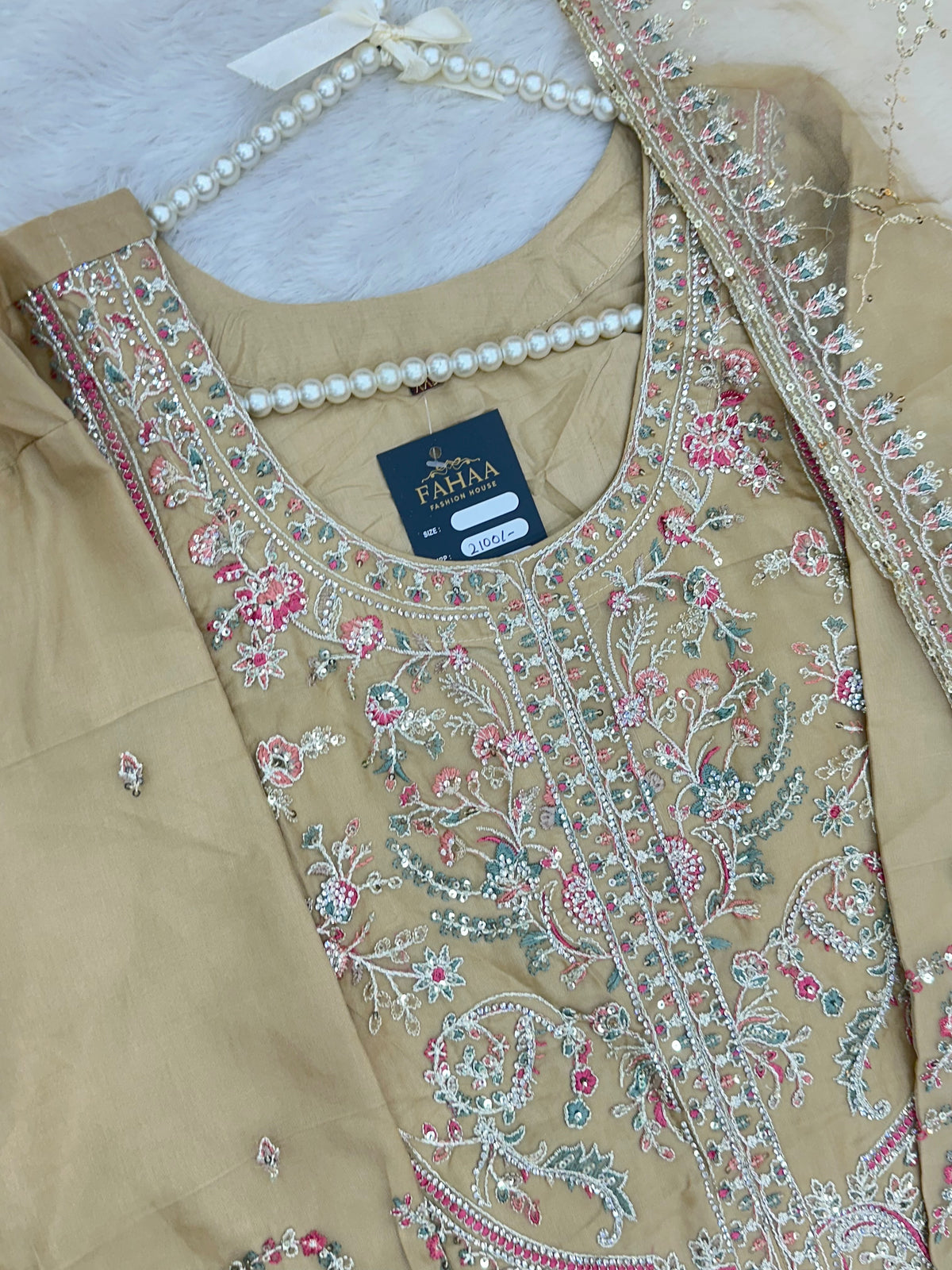 1434 Heavy Pakistani Partywear - Olive Green
