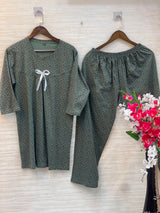 1014 Korean Bow Night Wear - Moss Green