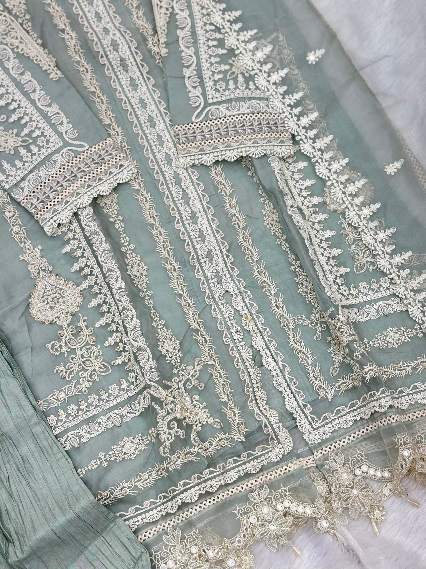 857 Readymade Mushk A-Line Sharara Set - Light Sea Green