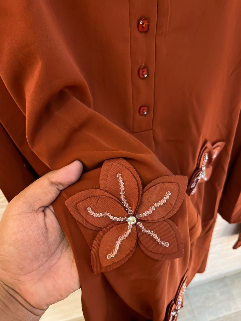 1202 Floral Patch Work Coord Set - Burnt Orange