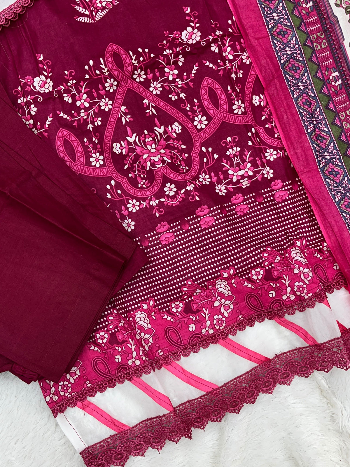 1451 Pakistani Embroidered Suit - Wine Red