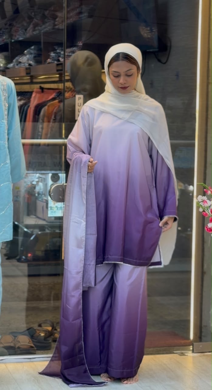 1245 Ombere Shade Coord Set - White/Purple