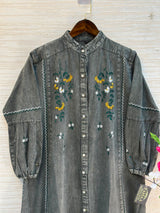 1210 Embroidered Denim Gown - Ash Grey