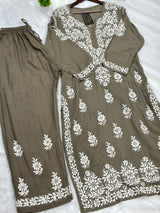665 Lucknowi Palazzo Set - Gray