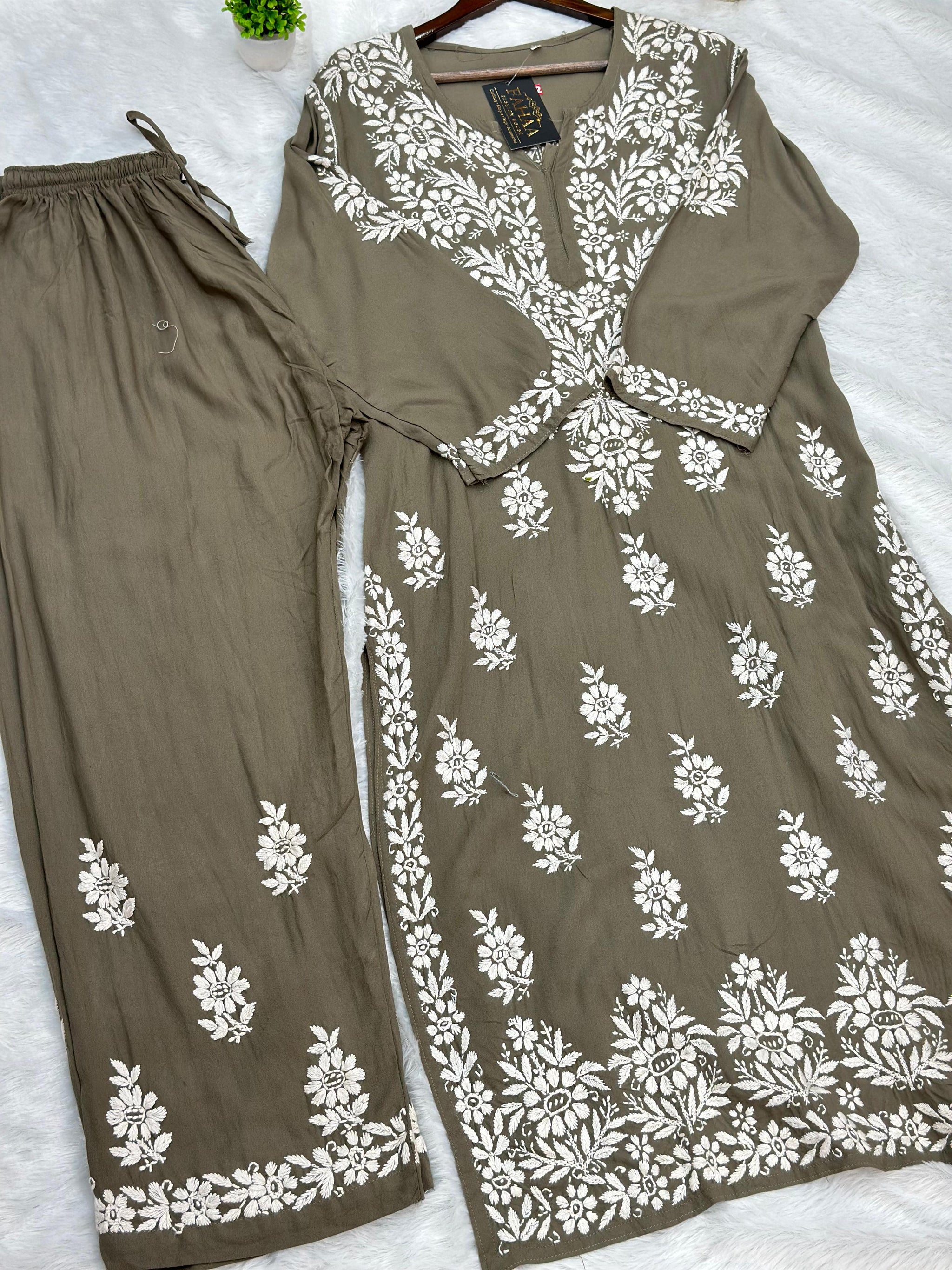 665 Lucknowi Palazzo Set - Gray