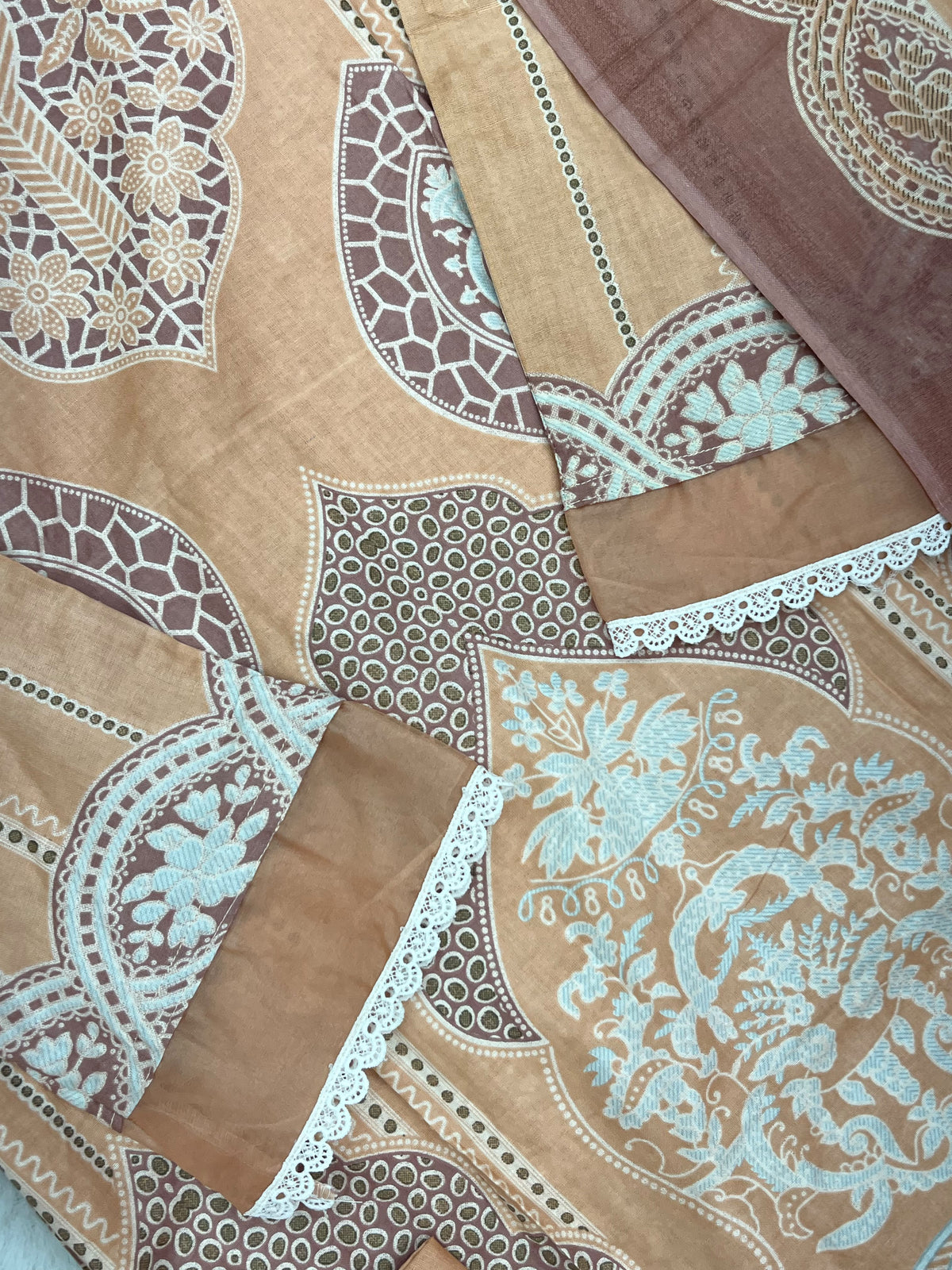 1451 Pakistani Embroidered Suit - Peach Brown