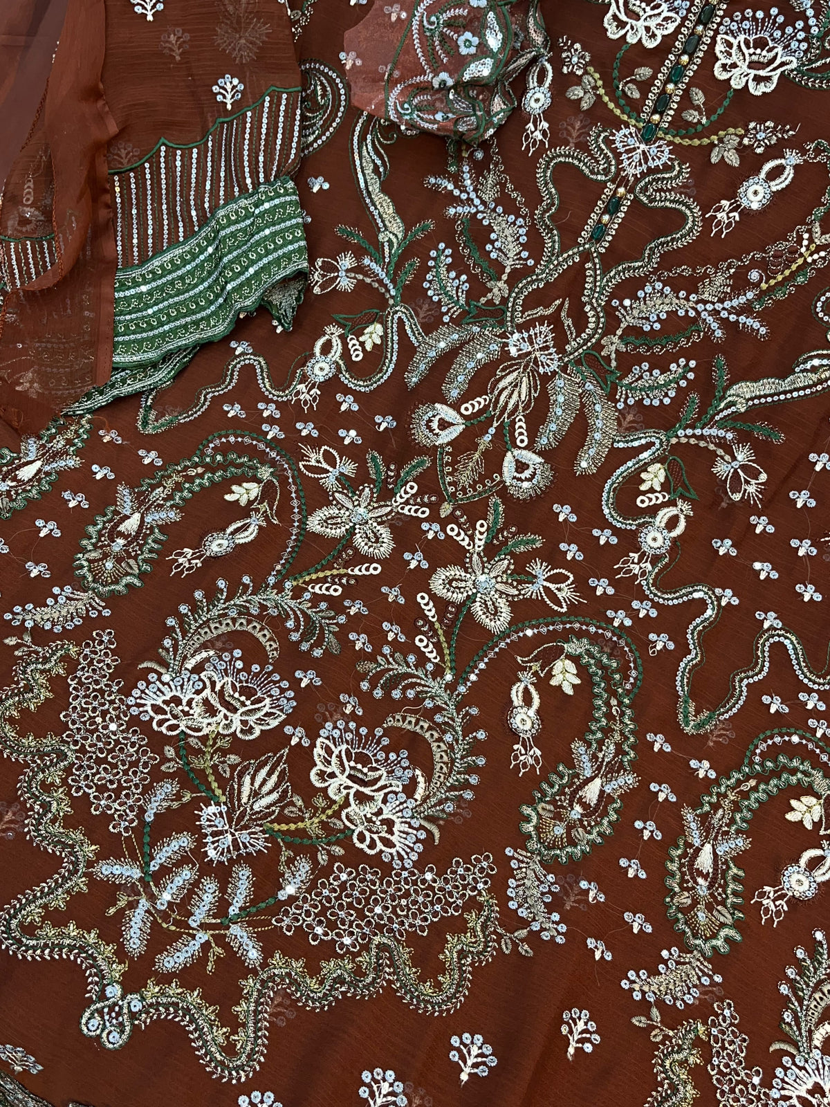 1782 Pakistani Unstitched Party Wear - Rust Brown