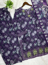 1424 Mausumery Foral Lawn Suit - Green
