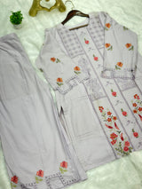 660 Premium Pakistani Lawn Cordset Set - Ash Lilac