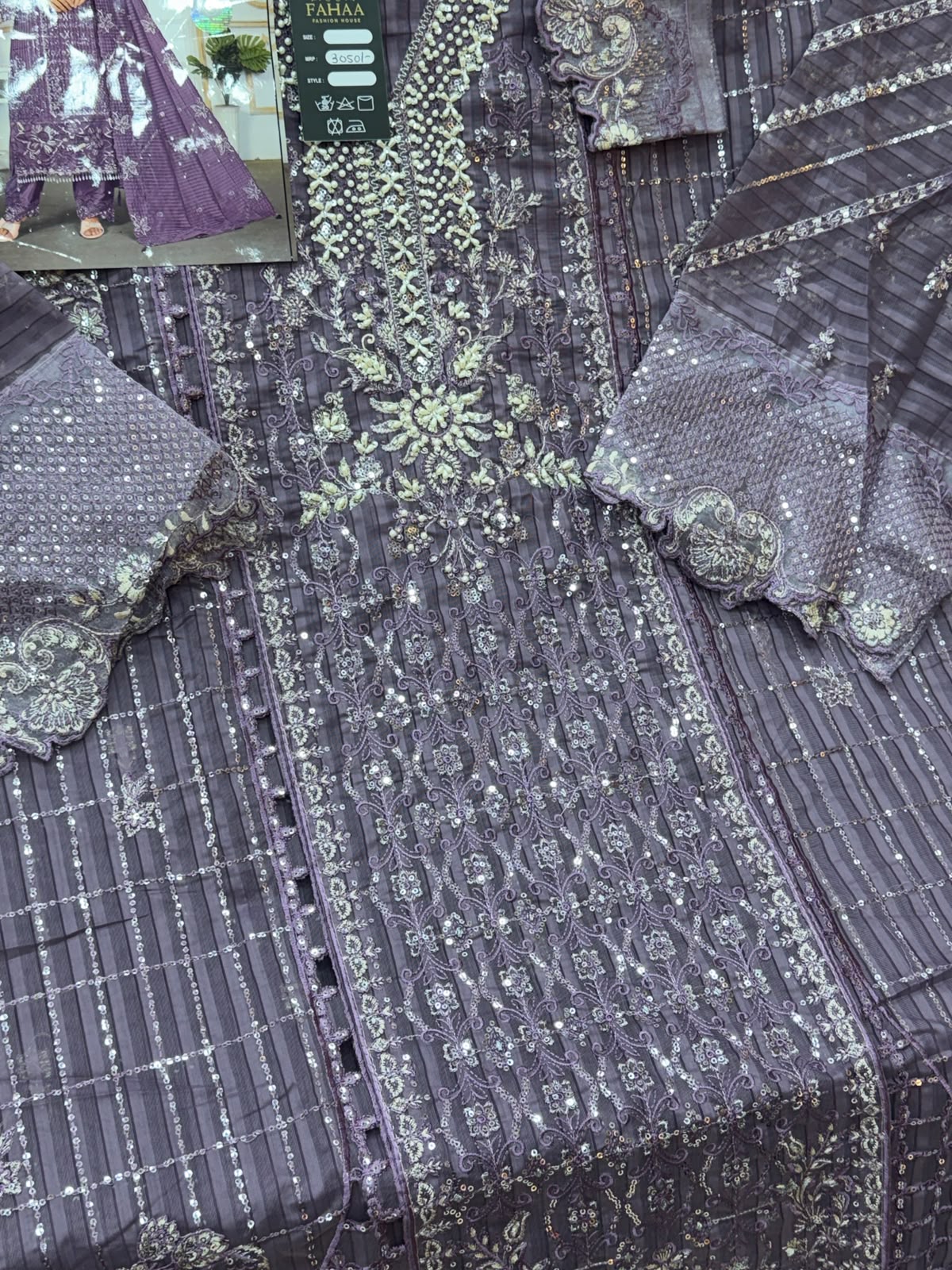 1436 Pakistani Unstitched Partywear - Purple