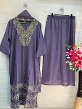 1204 Floral Hand-Work Partywear - Purple