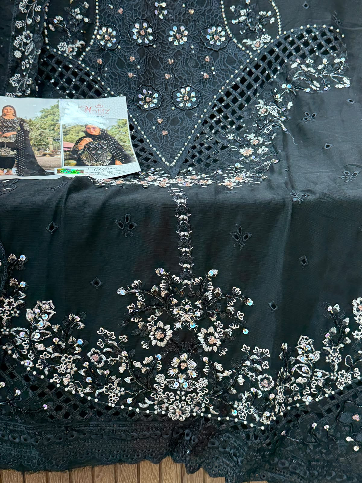 1442 Motifz Unstitched Partywear - Black