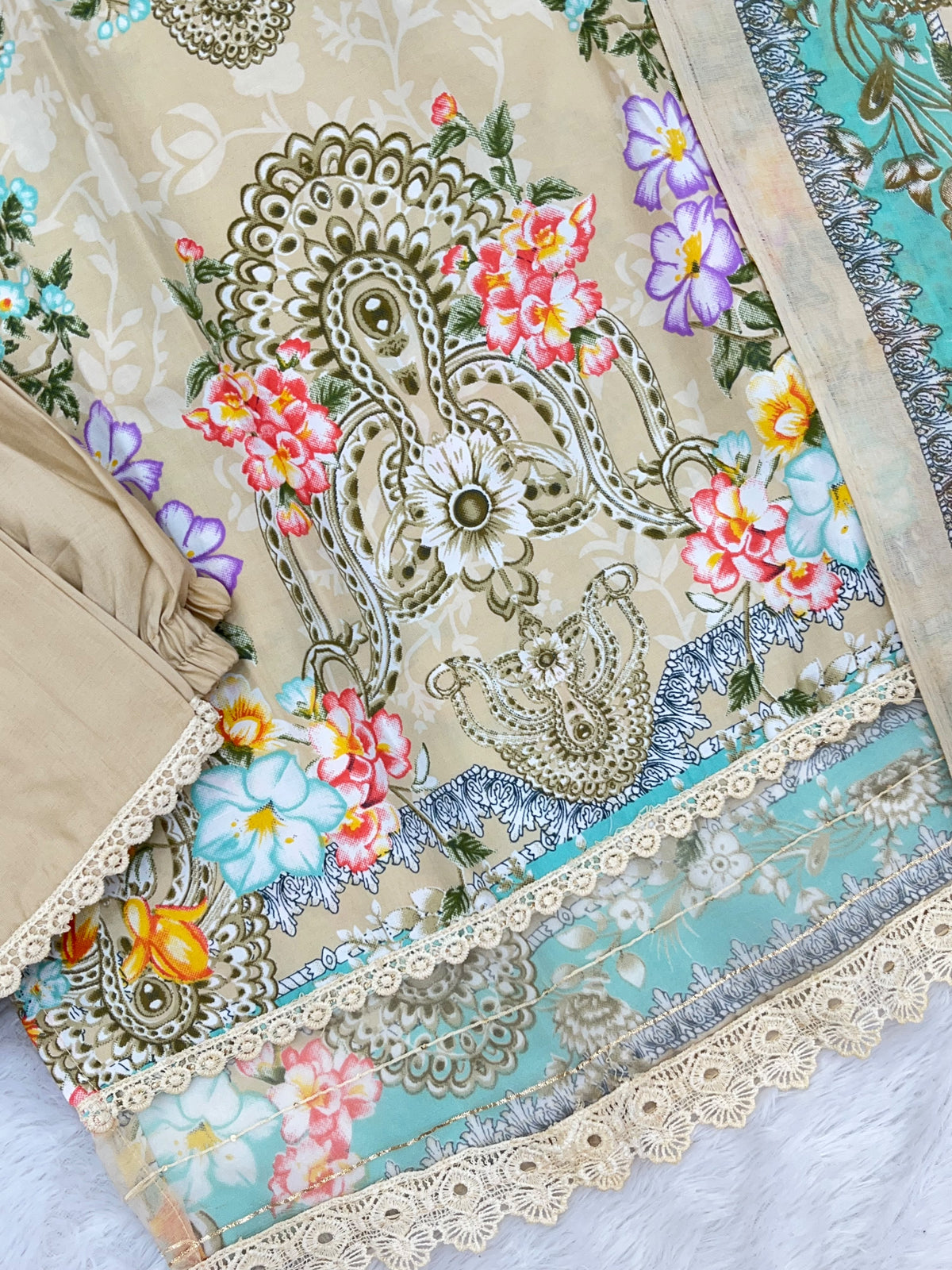 1449 Pakistani Embroidered Suit - Chiku