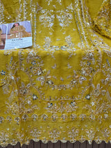1444 Pakistani Unstitched Partywear - Mustard Yellow