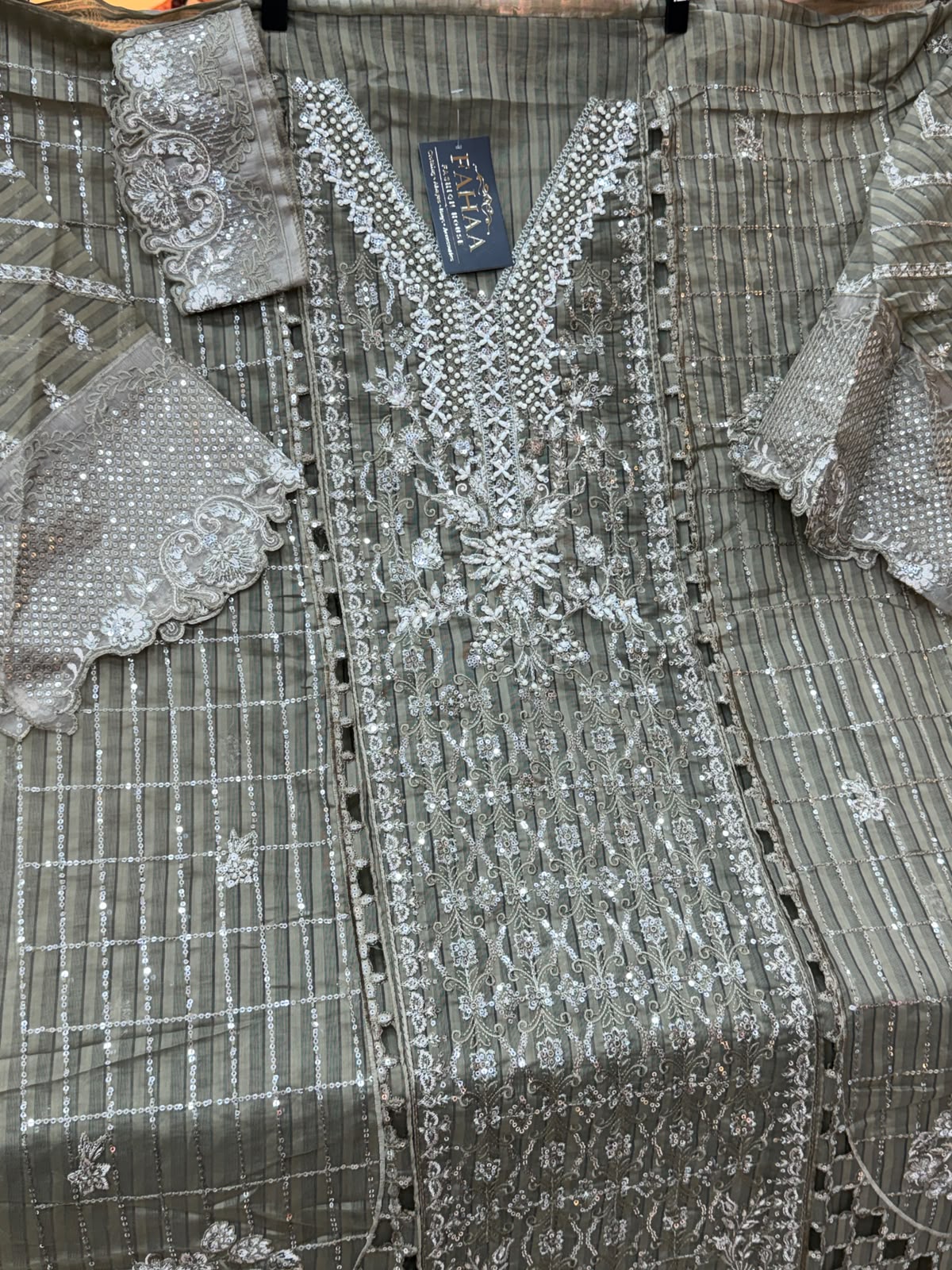 1436 Pakistani Unstitched Partywear - Beige