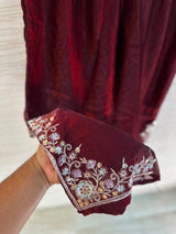 1204 Floral Hand-Work Partywear - Wine Red