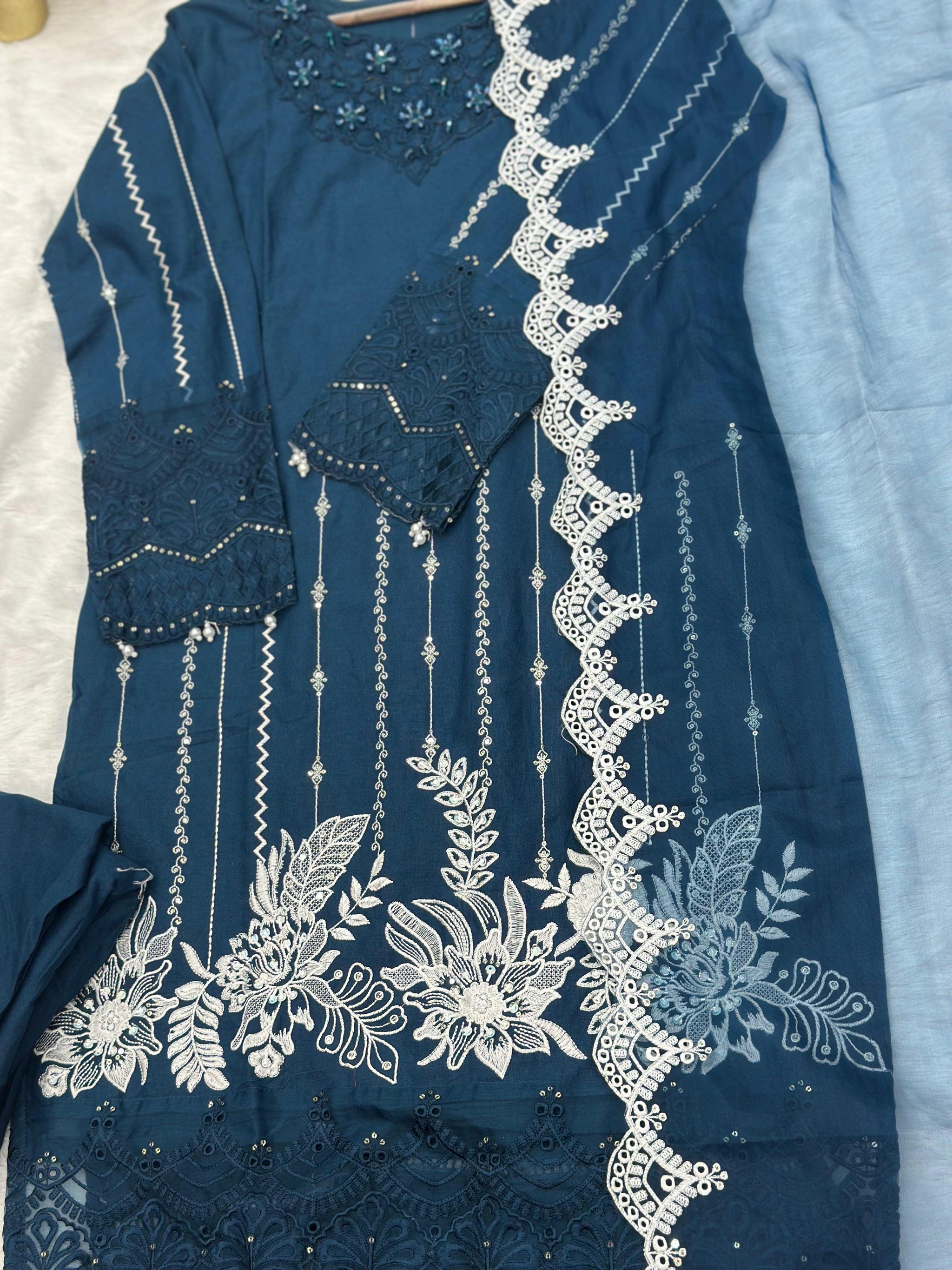 622 Premium Embroidered Pakistani Party Wear - Teal Blue