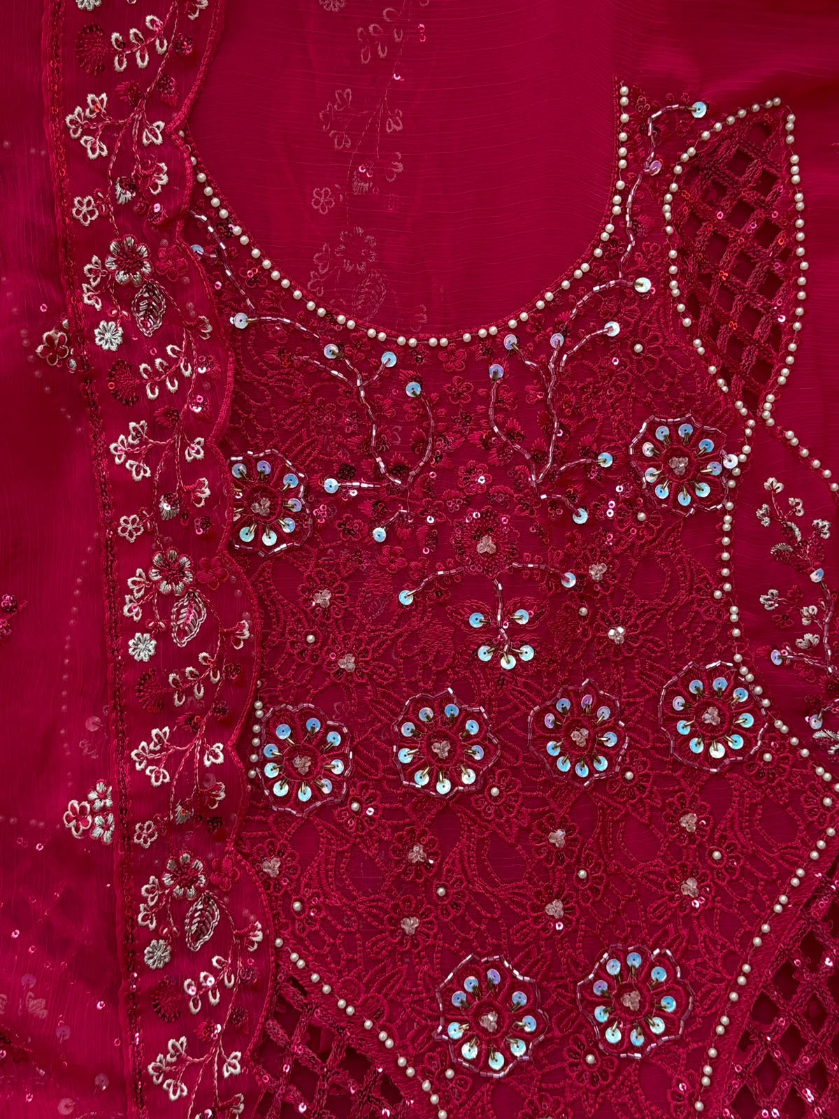 1442 Motifz Unstitched Partywear - Rani Pink