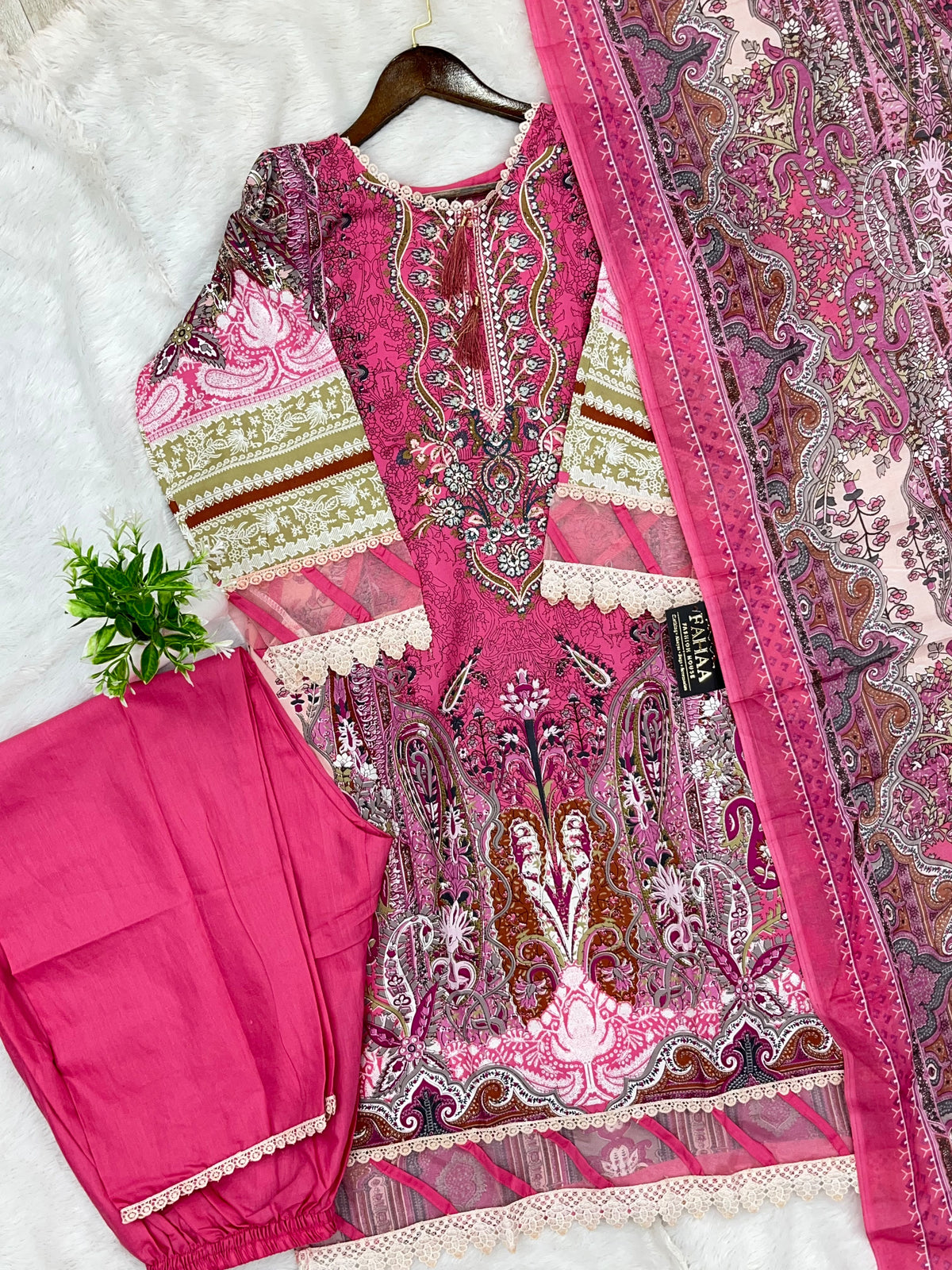 1449 Pakistani Embroidered Suit - Hot Pink