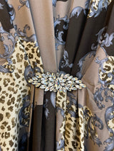 1099 Floral Kaftan Coord Set - Taupe Brown