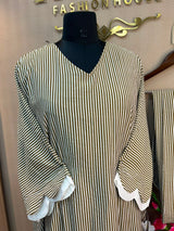 1230 Striped Maxi Kaftan A-Line Set - Brown