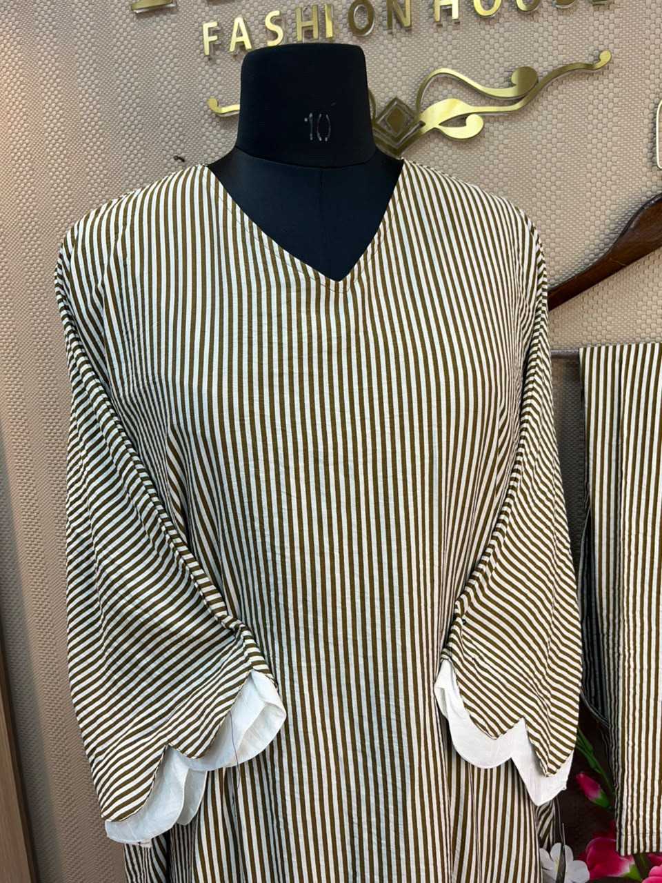 1230 Striped Maxi Kaftan A-Line Set - Brown