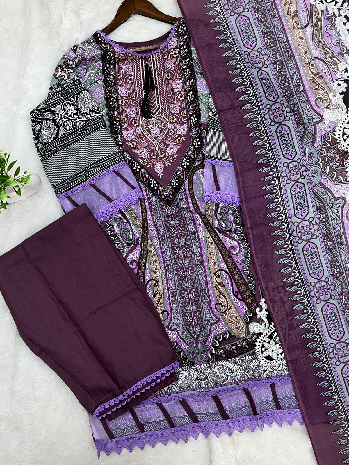 1449 Pakistani Embroidered Suit - Plum Purple