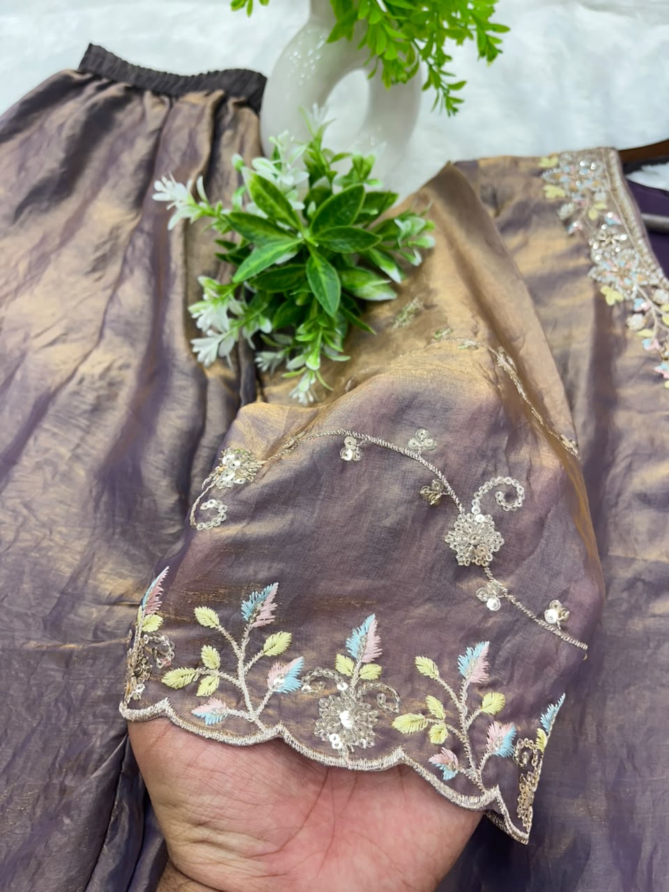 1204 Floral Hand-Work Partywear - Mauve
