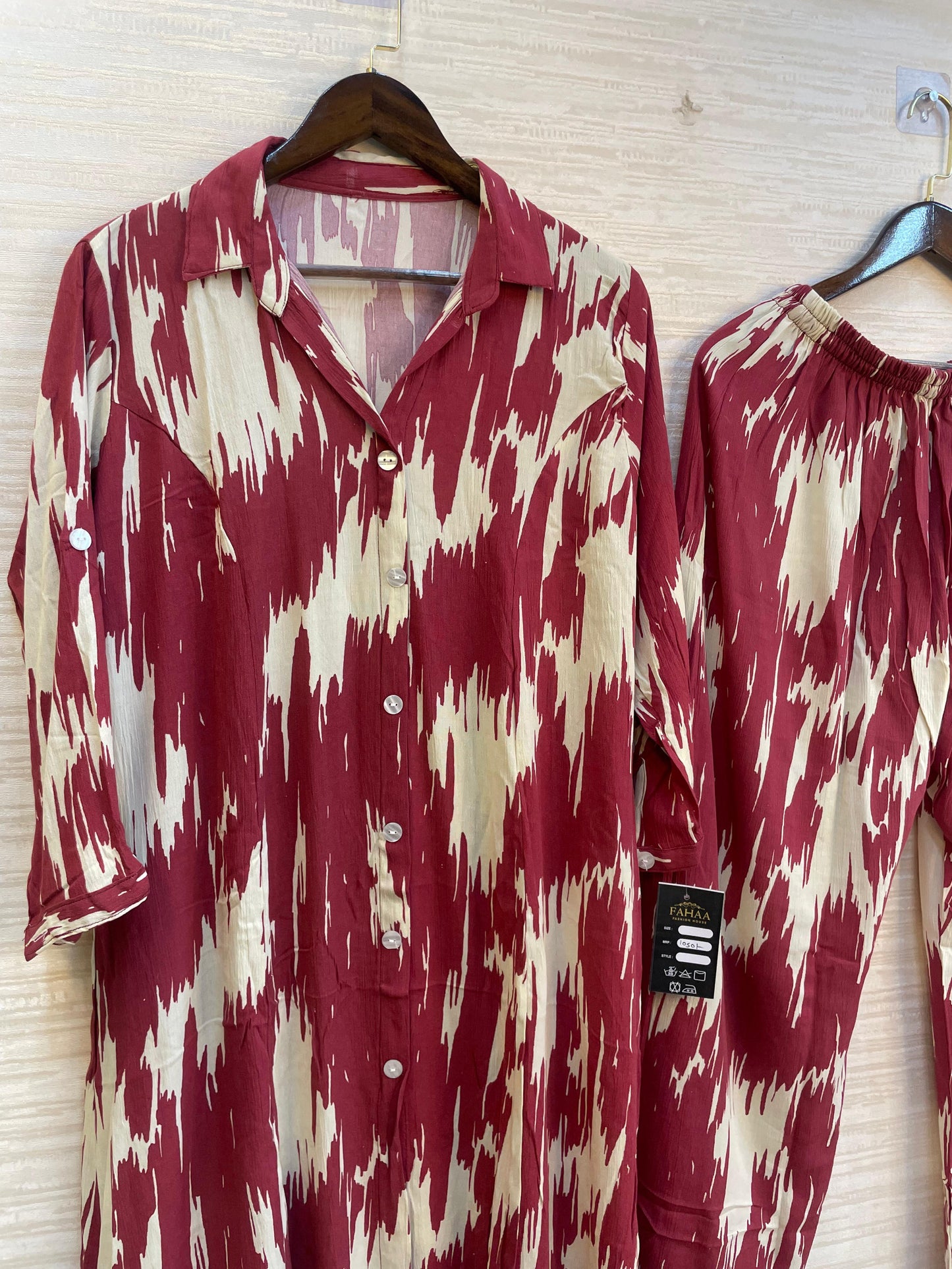 974 Floral Printed Coord-Set - Ikat Maroon