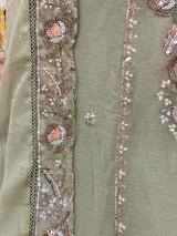 1447 Pakistani Unstitched Partywear - Pista Green