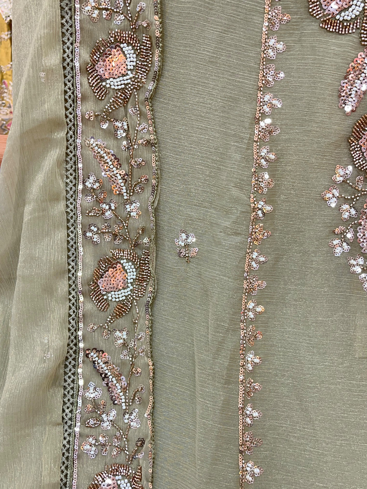 1447 Pakistani Unstitched Partywear - Pista Green